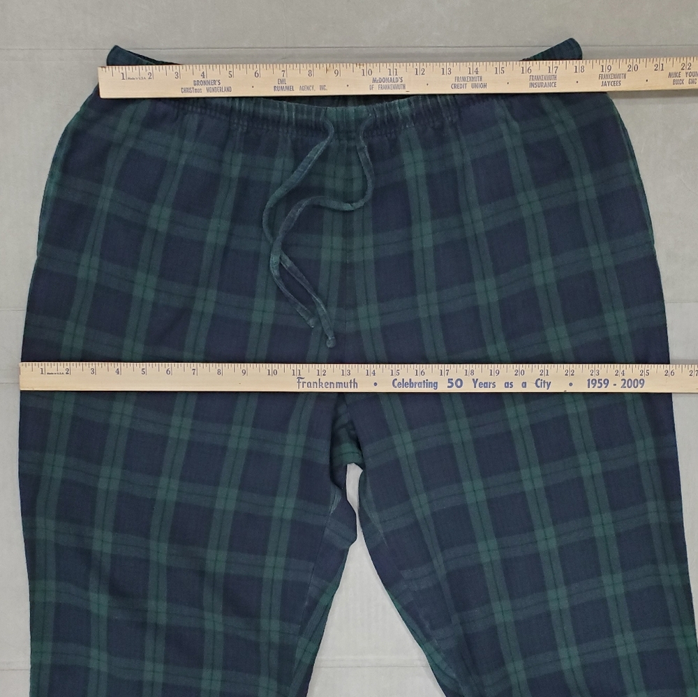 LL Bean flannel pajamas women's XL petite green and blue Scotch plaid pockets - Picture 11 of 16